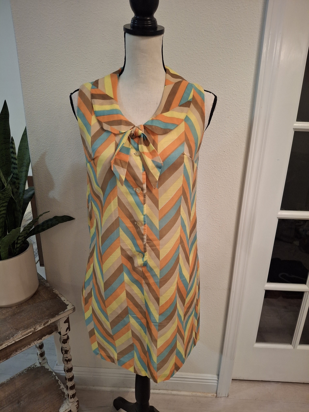Vintage 70s Geometric Mini Dress in Orange & Blue
